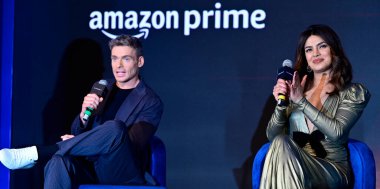 MUMBAI INDIA APRIL 3 2023 Richard Madden and Priyanka Chopra Jonas during the press conference of the global epic spy thriller series CITADEL at The St Regis Hotel Lower Parel on April 3 2023 in Mumbai India Photo by Anshuman Poyrekar Hindustan Times clipart