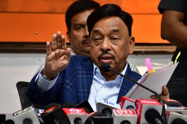 MUMBAI, INDIA: APRIL 5, 2023 - Union Minister of Micro Small and Medium Enterprises Narayan Rane during a press conference at BJP Office Nariman Point on April 5 2023 in Mumbai India Photo by Bhushan Koyande Hindustan Times clipart