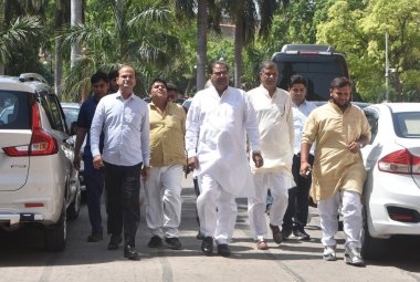 New Delhi India April 06 2023 JJP founder Ajay Chautala after pay tributes to Former Deputy Prime Minister of India Devi Lal on his death anniversary at Parliament House complex in New Delhi India on Thursday April 06 2023 Chaudhary Devi Lal was an I clipart