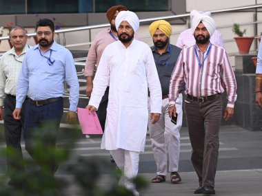 CHANDIGARH INDIA APRIL 14 2023 Former Chief Minister of Punjab Charanjit Singh Channi coming out from the Vigilance office in Mohali after joining the investigation on April 14 2023 in Chandigarh India Channi who has been asked to appear before the V clipart