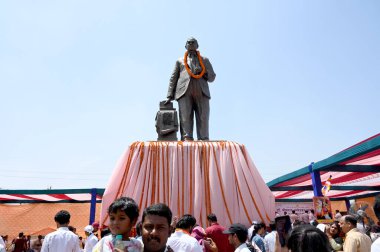 NOIDA INDIA APRIL 14 2023 People seen on the occasion of the 133th birth anniversary of Dalit icon BR Ambedkar at Rashtriya Dalit Prerna Sthal sector 95 on April 14 2023 in Noida India Ambedkar Jayanti is an annual festival celebrated in India to com clipart