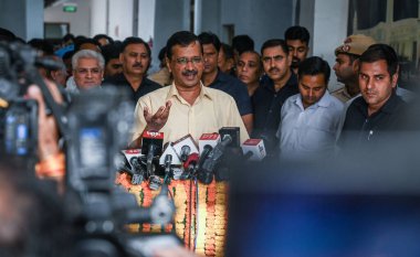 NEW DELHI INDIA 17 Nisan 2023 Delhi Başbakanı Arvind Kejriwal Delhi Yasama Meclisi 'nin 17 Nisan 2023 tarihli özel oturumunda Yeni Delhi Hindistan' da Raj K Hi