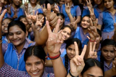 NOIDA INDIA APRIL 25 2023 Students celebrate after UP board class 10th and 12th results were declared at Shyam Singh Smarak inter college in sector 73 on April 25 2023 in Noida India Photo by Sunil Ghosh Hindustan Times clipart