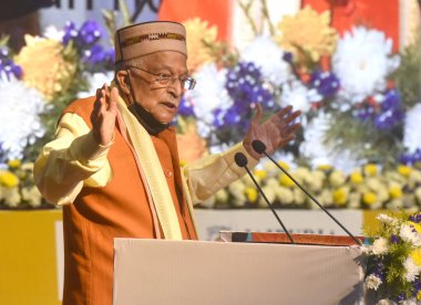 NEW DELHI, INDIA: APRIL 27, 2023 Veteran BJP leader Murli Manohar Joshi addressing the 4th Raja Ram memorial lecture at Ambedkar International Centre on April 27 2023 in New Delhi India (Photo by Sonu Mehta Hindustan Times) clipart