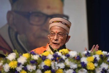 NEW DELHI, INDIA: APRIL 27, 2023 Veteran BJP leader Murli Manohar Joshi addressing the 4th Raja Ram memorial lecture at Ambedkar International Centre on April 27 2023 in New Delhi India (Photo by Sonu Mehta Hindustan Times) clipart