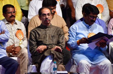 MUMBAI INDIA APRIL 27 2023 Former Maharashtra chief minister Uddhav Thackeray during Bharatiya Kamgar Sena s 55th Annual General Meeting at Ravindra Natya Mandir Prabhadevi on April 27 2023 in Mumbai India Photo by Bhushan Koyande Hindustan Times clipart