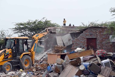 NEW DELHI INDIA APRIL 30 2023 ASI and the district administration demolish illegal constructions near Tughluqabad Fort on April 30 2023 in New Delhi India Days after the Delhi high court gave the Archaeological Survey of India ASI four weeks to remov clipart