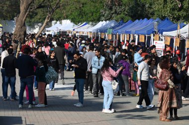 NEW DELHI, INDIA - 14 Aralık 2024: İnsanlar, Hindistan Ulusal Sokak Gıda Tedarikçileri Derneği (NASVI) tarafından düzenlenen 2024 Ulusal Sokak Gıda Festivali 'nde, sokak yiyecekleri pazarlamacılarının özel bir seçimine ev sahipliği yapıyor..