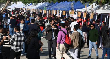 NEW DELHI, INDIA - 14 Aralık 2024: İnsanlar, Hindistan Ulusal Sokak Gıda Tedarikçileri Derneği (NASVI) tarafından düzenlenen 2024 Ulusal Sokak Gıda Festivali 'nde, sokak yiyecekleri pazarlamacılarının özel bir seçimine ev sahipliği yapıyor..