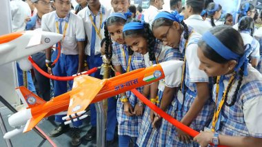 MUMBAI INDIA DECEMBER 17 2024 School children looking at DRDO Abhyas high speed expendable aerial target drone displayed at Techfest has been organized at IIT Mumbai Powai on December 17 2024 in Mumbai India Photo by Praful Gangurde Hindustan Times clipart