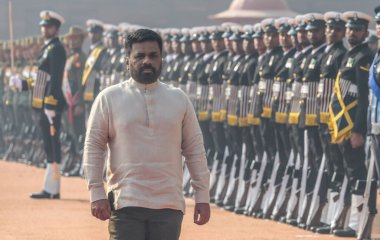 NEW DELHI INDIA DECEMBER 16 2024 Anura Kumara Disanayaka President of the Democratic Socialist Republic of Sri Lanka inspects the Guard of Honour during his ceremonial reception at Rashtrapati Bhavan on December 16 2024 in New Delhi India Issuing a j clipart