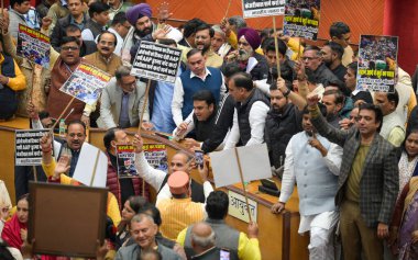 NEW DELHI INDIA DECEMBER 19 2024 BJP Councilors protest in the house among MCD Mayor Mahesh Kumar during the session of Municipal Corporation at Civic Centre at MCD Headquarters Civic Center on December 19 2024 in New Delhi India Photo by Raj K Raj H clipart