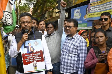 KOLKATA INDIA DECEMBER 23 2024 Mayor of Kolkata and Minister Firhad Hakim along with Trinamool Congress TMC supporters leads a protest rally against Union Home Minister Amit Shah over his remarks on B R Ambedkar on December 23 2024 in Kolkata India P clipart