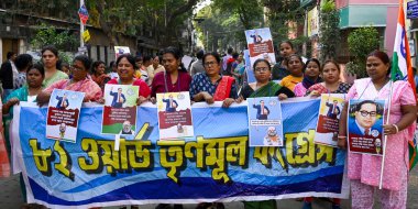 KOLKATA INDIA DECEMBER 23 2024 Members of Trinamool Congress TMC stage a protest against Union Home Minister Amit Shah over his remarks on B R Ambedkar on December 23 2024 in Kolkata India Photo by Samir Jana Hindustan Times  clipart