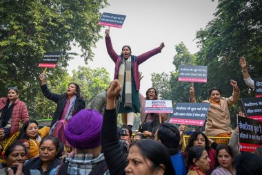 NEW DELHI INDIA DECEMBER 26 2024 Members of Delhi BJP Mahila Morcha stage a protest near former Delhi chief minister and AAP national convenor Arvind Kejriwal residence on December 26 2024 in New Delhi India Delhi BJP Mahila Morcha protest outside AA clipart