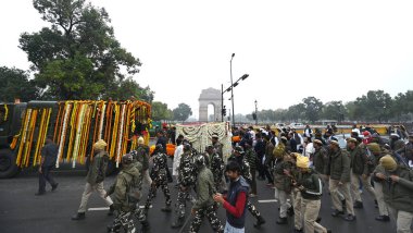 NEW DELHI INDIA DECEMBER 28 2024 Mortal remains of former prime minister Manmohan Singh being taken to the Nigambodh Ghat for his last rites near India Gate on December 28 2024 in New Delhi India Former Indian prime minister Manmohan Singh has died a clipart