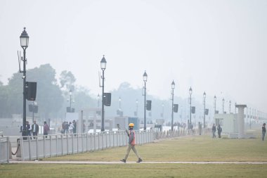 29 Aralık 2024 'te Yeni Delhi' de sisli hava koşullarında Kartavya Yolu 'nda görülen YENİ DELHI INDIA 29 Aralık 2024' te Kuzey Hindistan soğuk hava altında sersemlemiş durumda.