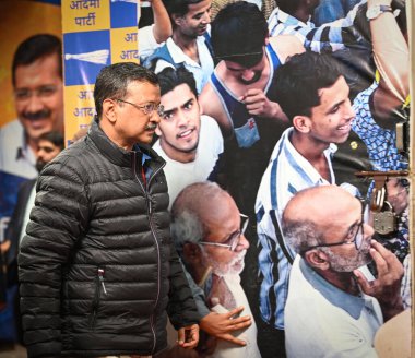 NEW DELHI INDIA DECEMBER 28 2024 Arvind Kejriwal National Convenor of Aam Admi Party arrives to address a press conference at AAP Party Headquarters on December 28 2024 in New Delhi India Kejriwal accused the Bharatiya Janata Party of attempting to s clipart