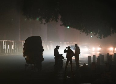 YENİ DELHI INDIA 29 ARALIK 2024 Sabahın erken saatlerinde Patel Nagar 'da görülen bir sis tabakası 29 Aralık 2024' te Yeni Delhi 'de Kuzey Hindistan' da soğuk hava altında sersemlemiş durumda. 