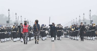 NEW DELHI, INDIA: DECEMBER 31, 2024 - Indian Navy contingent braves cold waves during rehearsal for Republic Day Parade on December 31 2024 in New Delhi India Photo by Ajay Aggarwal Hindustan Times clipart