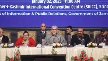 SRINAGAR, INDIA: JANUARY 2, 2025 - Jammu and Kashmir Chief Minister Omar Abdullah speaks during a press conference on January 2 2025 in Srinagar India Photo by Waseem Andrabi Hindustan Times clipart