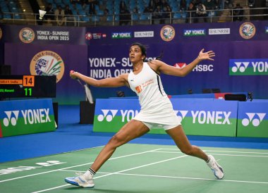 NEW DELHI INDIA JANUARY 16 2025 PV Sindhu from India competes against Manami Suizu from Japan at Yonex Sunrise India Open 2025 Badminton Tournament on January 16 2025 in New Delhi India Photo by Sanchit Khanna Hindustan Times clipart