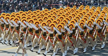 NEW DELHI INDIA JANUARY 26 2025 A contingent of the Railway Protection Force RPF marches past the saluting Base during the Republic Day Parade 2025 at Kartavya Path on January 26 2025 in New Delhi India Photo by Arvind Yadav Hindustan Times  clipart