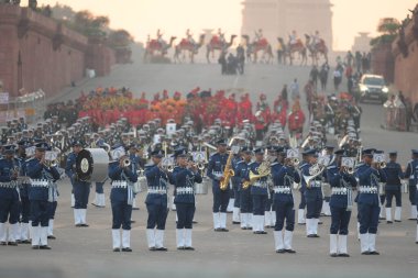 NEW DELHI INDIA JANUARY 27 2025 Indian Defence tri service personnel during the Full Dress Rehearsals for the upcoming Beating Retreat ceremony 2025 at Vijay Chowk on January 27 2025 in New Delhi India Photo by Raj K Raj Hindustan Times  clipart