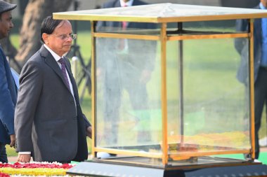 NEW DELHI INDIA JANUARY 30 2025 Prime Minister Principal Secretary PK Mishra pays homage to Mahatma Gandhi on his death anniversary also observed as Martyrs Day at Rajghat on January 30 2025 in New Delhi India Photo by Ajay Aggarwal Hindustan Times clipart