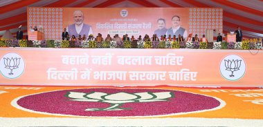 NEW DELHI INDIA JANUARY 31 Ocak 2025 Başbakan Narendra Modi, Delhi 'de yapılacak Vikasit Delhi Sankalp mitingine hitaben yaptığı konuşmada, 31 Ocak 2025 tarihinde Yeni Delhi Hindistan' da yapılacak Delhi parlamentosu 5 Şubat 'ta sandık başına gidecek.