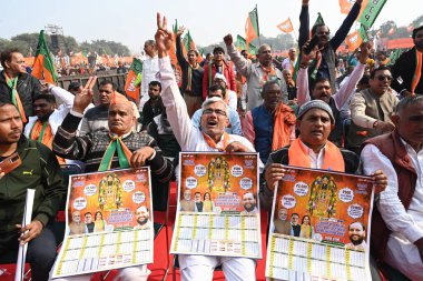 NEW DELHI INDIA JANUARY 31 Ocak 2025 Başbakan Narendra Modi seçim vikasit Delhi Sankalp mitinginde kalabalık Yeni Delhi Hindistan 'da 31 Ocak 2025' te dwarka 'da yapılacak Delhi meclisi pol' e gidecek
