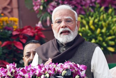 NEW DELHI INDIA JANUARY 31 Ocak 2025 Başbakan Narendra Modi 31 Ocak 2025 tarihinde Yeni Delhi Hindistan 'da yapılan Bütçe oturumunun ilk gününde medyaya hitap etti: Sanjeev Verma Hindustan Times