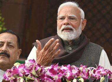 NEW DELHI INDIA JANUARY 31 Ocak 2025 Başbakan Narendra Modi 31 Ocak 2025 tarihinde Yeni Delhi Hindistan 'da yapılan Bütçe oturumunun ilk gününde medyaya hitap etti: Sanjeev Verma Hindustan Times