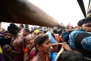 PRAYAGRAJ INDIA JANUARY 29 2025 Devotees jumped the barricades as a massive crowd arrived to bath in Sangam on the occasion of 'Mauni Amavasya' at Mahakumbh on January 29 2025 in Prayagraj India Photo by Deepak Gupta Hindustan Times clipart