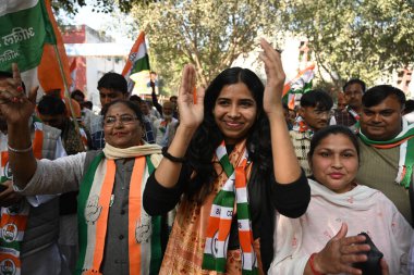 NEW DELHI INDIA FEBRUARY 3 2025 Congress candidate from New Delhi assembly Sandeep Dikshit's daughter Tara Yamini Dikshit during an election campaign at Valmiki Sadan on February 3 2025 in New Delhi India Sandeep Dikshit alleged that both the AAP and clipart