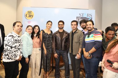 NEW DELHI, INDIA - JANUARY 28: Bollywood actors Shahid Kapoor and Pooja Hegde during an exclusive interview with HT City for the promotion of upcoming movie Deva  clipart