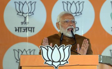 NEW DELHI, INDIA - 8 FEBRUARY: Başbakan Narendra Modi, 8 Şubat 2025 'te Hindistan' ın Yeni Delhi kentinde yapılan BJP genel merkezinde yapılan Delhi Meclis seçimlerinin lideri olarak BJP genel merkezinde konuşma yaptı..  