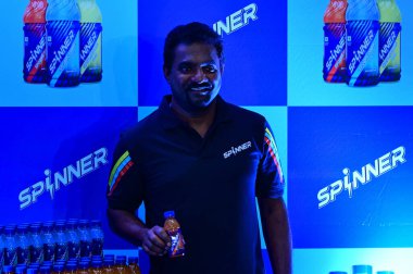 MUMBAI INDIA FEBRUARY 10 2025 Cricket icon Muttiah Muralitharan launches Spinner sports drink cocreated by the legendary spinner with Reliance Consumer Products on February 10 2025 in Mumbai India Photo by Raju Shinde Hindustan Times clipart