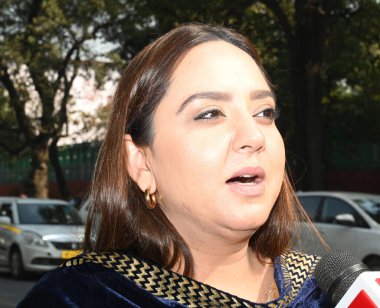 NEW DELHI INDIA FEBRUARY 11 2025 Punjab Moga Assembly constituency MLA Dr Amandeep Kaur Arora arrive for attending a meeting with the party national convenor Arvind Kejriwal at the Kapurthala House on February 11 2025 in New Delhi India photo by Sonu clipart