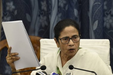 KOLKATA INDIA FEBRUARY 12 2025 Chief Minister Mamata Banerjee during a press meet on State Budget 202526 at West Bengal Legislative Assembly on February 12 2025 in Kolkata India Photo by Samir Jana Hindustan Times clipart