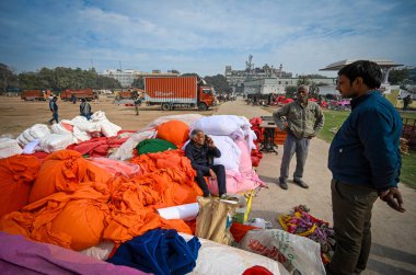 NEW DELHI, INDIA - FEBRUARY 18, 2025: Preparations underwent for the upcoming oath ceremony of Delhi's Chief Minister at Ramlila Maidan on February 20, adding the Bharatiya Janata Party (BJP) is planning a grand ceremony. clipart