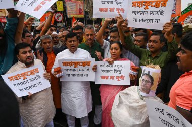 KOLKATA INDIA FEBRUARY 19 2025 Union Minister of State for Education  and  State BJP President Sukanta Majumdar along with Bharatiya Janata Party BJP members staged a protest over allegedly chief minister Mamata Banerjees remarks on Kumbha Mela on Fe clipart