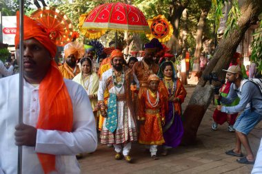 MUMBAI INDIA FEBRUARY 19 2025 A man dressed as Chhatrapati Shivaji Maharaj participants in a Swarajya Week rally organized by NCP to celebrates Chhatrapati Shivaji Maharaj his birth anniversary on February 19 2025 in Mumbai India Photo by Bhushan Koy clipart