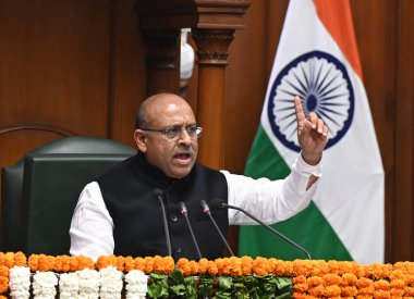 NEW DELHI INDIA FEBRUARY 24 Şubat 2025 Delhi Yasama Meclisi Başkanı Vijender Gupta, Delhi Ulusal Başkent Toprakları 8. Yasama Meclisi 1. Oturumunu 24 Şubat 2025 tarihinde Yeni D 'de Delhi Vidhan Sabha Meclisi' nde ele aldı.