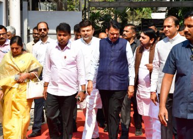 11 Mart 2025 Maharashtra CM Devendra Fadnavis, Maharashtra Bütçe Meclisi oturumu sırasında Vidhan Bhavan 'a geldi. Fotoğraf: Bhushan Koyande Hindustan Times