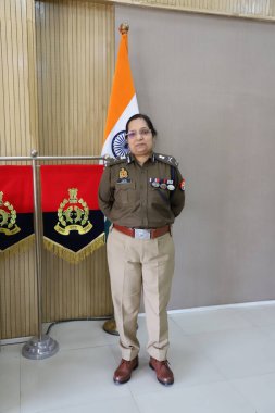 NEW DELHI, INDIA - 7 Mart 2025: (EDITOR 'un Notu: (Hindustan Times' ın özel görüntüsü) Laxmi Singh, Ek Genel Müdür (ADG), Gautam Buddha Nagar Polis Komiseri, Uluslararası Kadınlar Günü 
