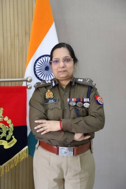 NEW DELHI, INDIA - 7 Mart 2025: (EDITOR 'un Notu: (Hindustan Times' ın özel görüntüsü) Laxmi Singh, Ek Genel Müdür (ADG), Gautam Buddha Nagar Polis Komiseri, Uluslararası Kadınlar Günü 