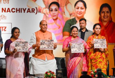 NEW DELHI, INDIA - 29 Mart: Vanathi Srinivasan, Bharatiya Janata Partisi Ulusal Başkanı, Rajnath Singh Savunma Bakanı, Rekha Gupta Genel Sekreteri, Diya Kumari, Başbakan Yardımcısı, Rajasthan 