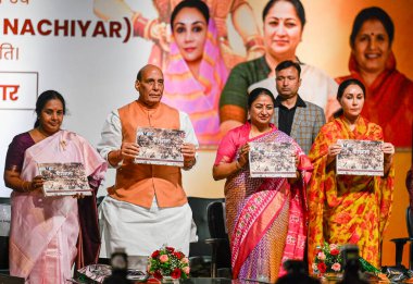 NEW DELHI, INDIA - 29 Mart: Vanathi Srinivasan, Bharatiya Janata Partisi Ulusal Başkanı, Rajnath Singh Savunma Bakanı, Rekha Gupta Genel Sekreteri, Diya Kumari, Başbakan Yardımcısı, Rajasthan 