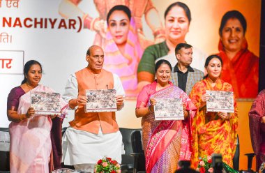 NEW DELHI, INDIA - 29 Mart: Vanathi Srinivasan, Bharatiya Janata Partisi Ulusal Başkanı, Rajnath Singh Savunma Bakanı, Rekha Gupta Genel Sekreteri, Diya Kumari, Başbakan Yardımcısı, Rajasthan 